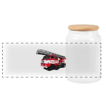 Feuerwehr // DDR // Illustration - Panorama Keksdose mit Holzdeckel - Weiß - Vorne