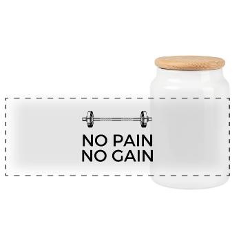 No Pain No Gain - with weight - Panoramic Cookie Jar with Wooden Lid - white - Front