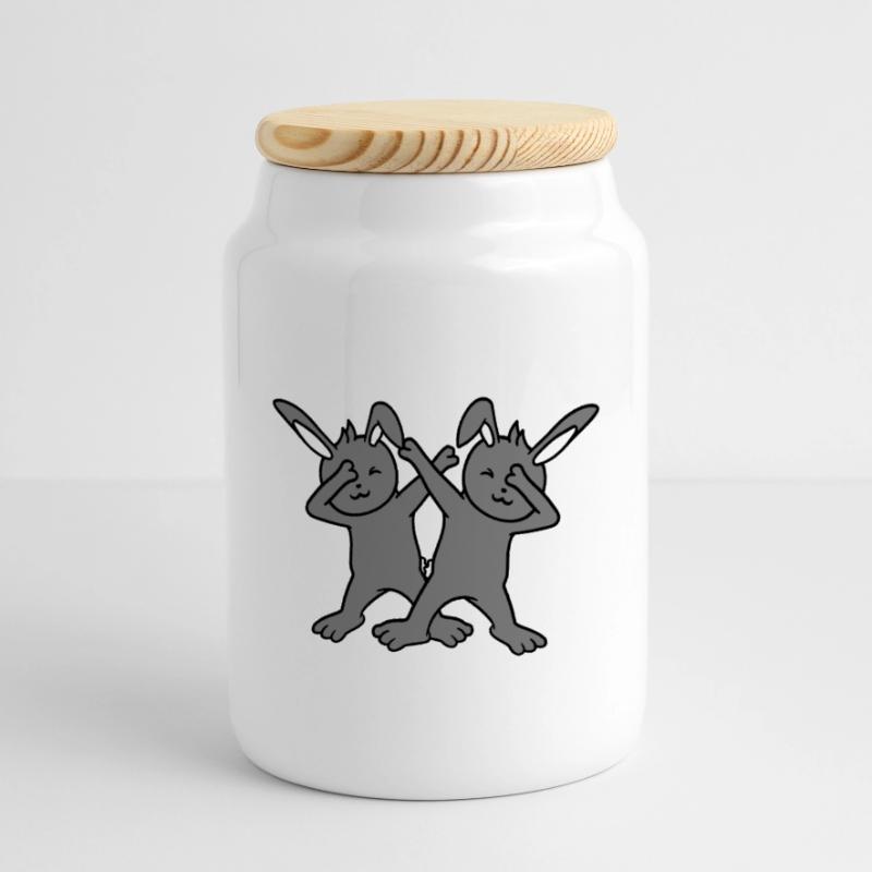 2 Bunnies Dabbing Dab Dance Pose Dancing Party Celebrations Panoramic Cookie Jar with Wooden Lid
