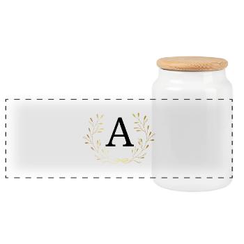 Letter with golden crown - Panoramic Cookie Jar with Wooden Lid - white - Front