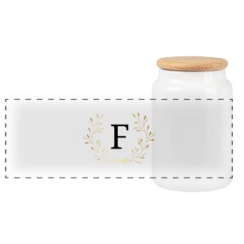 Buchstabe f Goldene Blumenkrone - Panorama Keksdose mit Holzdeckel - Weiß - Vorne