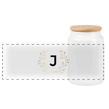 Buchstabe j Goldene Blumenkrone - Panorama Keksdose mit Holzdeckel - Weiß - Vorne