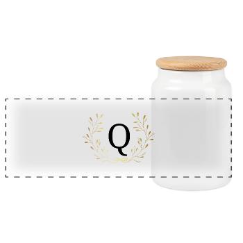 Buchstabe Q Goldene Blumenkrone - Panorama Keksdose mit Holzdeckel - Weiß - Vorne
