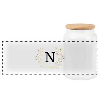 Letter n Gold Floral Crown - Panoramic Cookie Jar with Wooden Lid - white - Front
