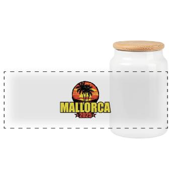 Majorque 2025 Vacances Palmiers Colorés - Boîte à biscuits avec couvercle en bois - blanc - Devant