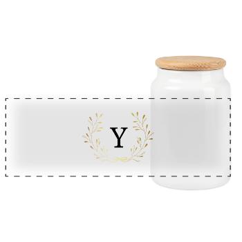 Letter y Gold Floral Crown - Panoramic Cookie Jar with Wooden Lid - white - Front