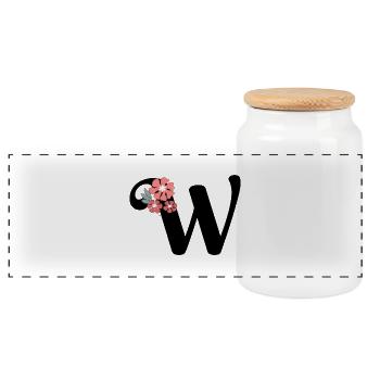 Buchstabe w Minimalistische Blumen - Panorama Keksdose mit Holzdeckel - Weiß - Vorne