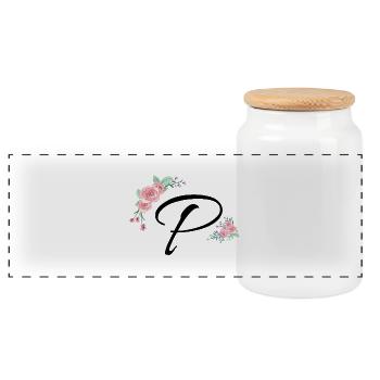 Letter p flowers - Panoramic Cookie Jar with Wooden Lid - white - Front