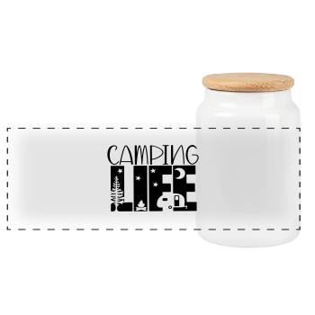 camping life - Panoramic Cookie Jar with Wooden Lid - white - Front