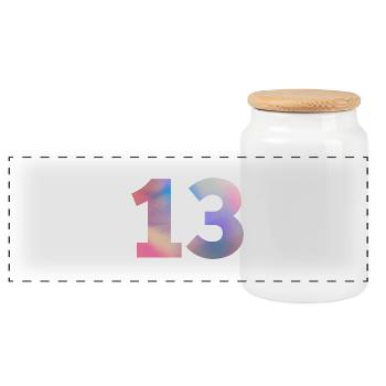 Colorful Number 13 - Panoramic Cookie Jar with Wooden Lid - white - Front