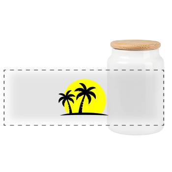 Palm Tree Beach Sunset Holiday - Panoramic Cookie Jar with Wooden Lid - white - Front