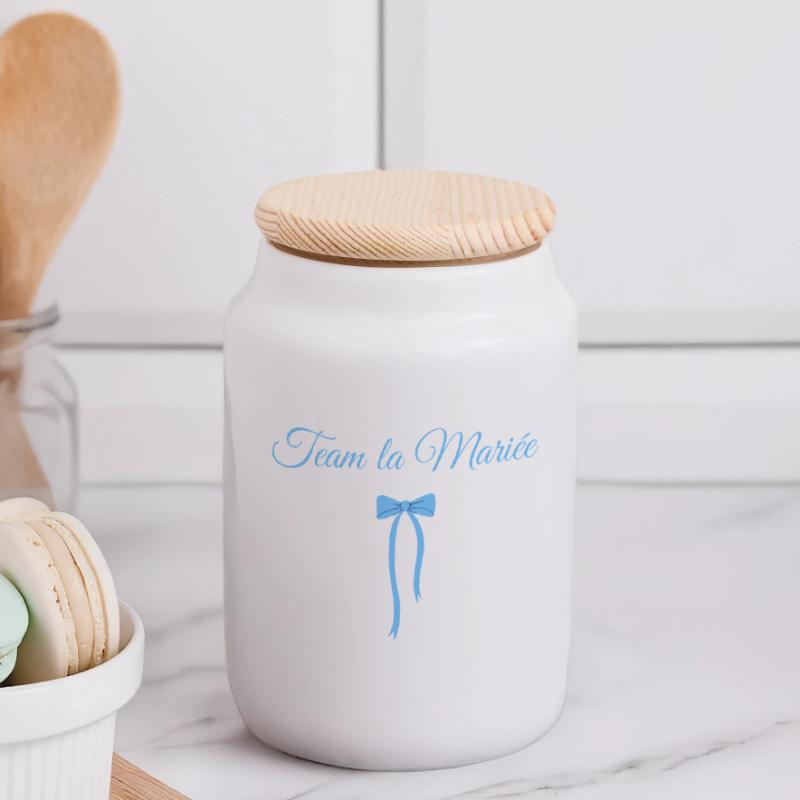 Team The Bride Blue Bow Panoramic Cookie Jar with Wooden Lid
