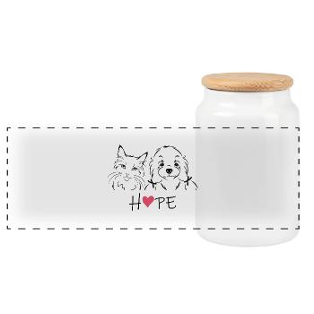 Portrait esquissé de chat et de bichon maltais - Boîte à biscuits avec couvercle en bois - blanc - Devant