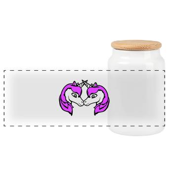 2 Licornes Équipe Paire Cornes Amis Bienvenue Mignon - Boîte à biscuits avec couvercle en bois - blanc - Devant