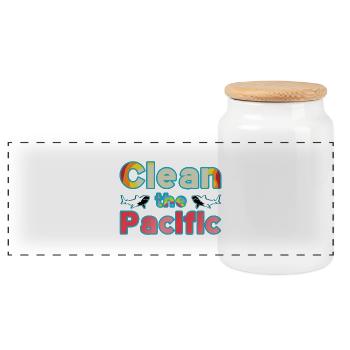 Clean up the Pacific - Panoramic Cookie Jar with Wooden Lid - white - Front