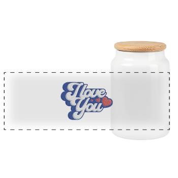 I Love you - message of love - Panoramic Cookie Jar with Wooden Lid - white - Front