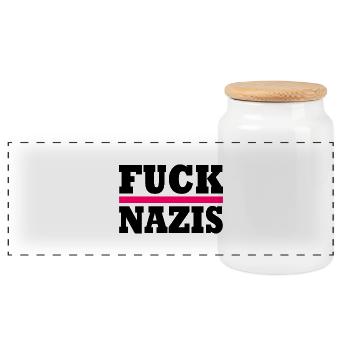 Fuck nazis - Panorama Keksdose mit Holzdeckel - Weiß - Vorne