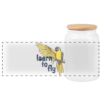 Parrot / Bird / Learning / Macaw / Flying / Wings - Panoramic Cookie Jar with Wooden Lid - white - Front