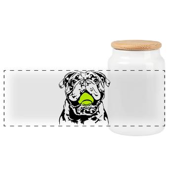 Bulldogge Ball Balljunkie Hunde Wilsigns - Panorama Keksdose mit Holzdeckel - Weiß - Vorne