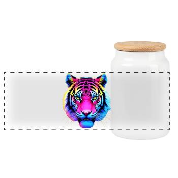 Neon Tiger - Panoramic Cookie Jar with Wooden Lid - white - Front