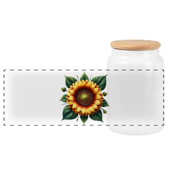 Sonnenblume gelb Blumenranke Blume blumig floral - Panorama Keksdose mit Holzdeckel - Weiß - Vorne