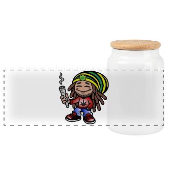 Dreadlock Smoker - Stoned man - High & Happy - Panorama Keksdose mit Holzdeckel - Weiß - Vorne
