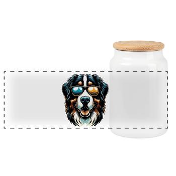 Berner Sennenhund mir Sonnenbrille - Panorama Keksdose mit Holzdeckel - Weiß - Vorne