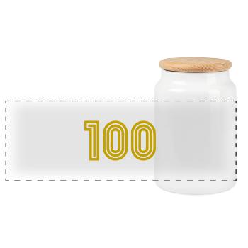 100. 100 YEARS. 100th ANNIVERSARY. 100 BIRTHDAY - Panoramic Cookie Jar with Wooden Lid - white - Front