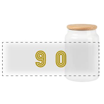 90. 90 YEARS. 90TH ANNIVERSARY. 90TH ANNIVERSARY. - Panoramic Cookie Jar with Wooden Lid - white - Front