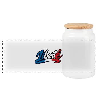 Liberté Tricolore France – Typographie Brush - Boîte à biscuits avec couvercle en bois - blanc - Devant