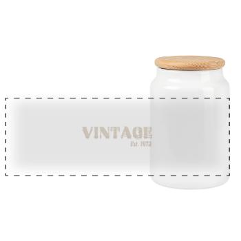 Vintage 1972 Retro - Panoramic Cookie Jar with Wooden Lid - white - Front