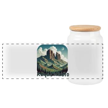Roque Nublo Gran Canaria Hiking Mountains - Panoramic Cookie Jar with Wooden Lid - white - Front