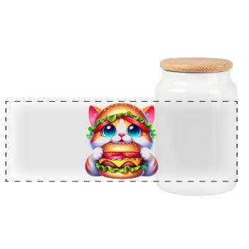 Drôle Chat Burger Hat Fantaisiste Mignon Restauration rapide - Boîte à biscuits avec couvercle en bois - blanc - Devant