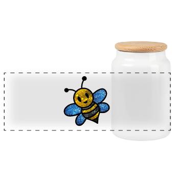 Cosmic Bee - Panoramic Cookie Jar with Wooden Lid - white - Front