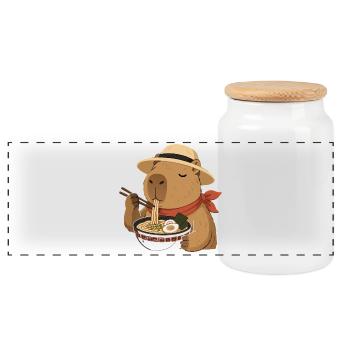 Capybara Ramen: Kawaii japanische Köstlichkeit - Panorama Keksdose mit Holzdeckel - Weiß - Vorne