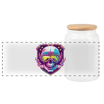 Ski Ski Goggles Skull - Panoramic Cookie Jar with Wooden Lid - white - Front