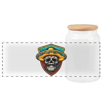 Squelette mexicain Sombrero - Boîte à biscuits avec couvercle en bois - blanc - Devant