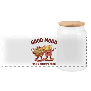 Bonne humeur quand il y a de la nourriture - Boîte à biscuits avec couvercle en bois - blanc - Devant