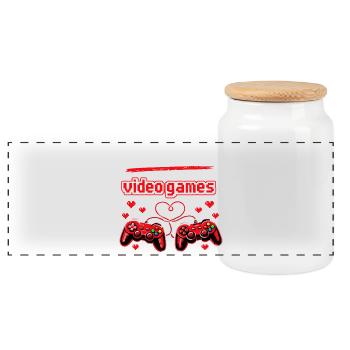 Love of Video Games - Gaming Heart Retro - Panoramic Cookie Jar with Wooden Lid - white - Front