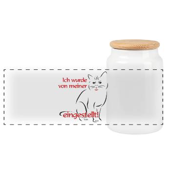 Ich wurde von meiner Katze eingestellt - Panorama Keksdose mit Holzdeckel - Weiß - Vorne
