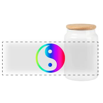 Regenbogen Ying Yang - Panorama Keksdose mit Holzdeckel - Weiß - Vorne