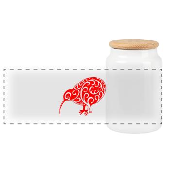 Nouvelle-Zélande: kiwi en rouge - Boîte à biscuits avec couvercle en bois - blanc - Devant