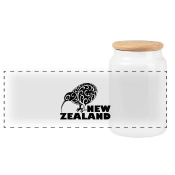 New Zealand kiwi lettering New Zealand, black - Panoramic Cookie Jar with Wooden Lid - white - Front