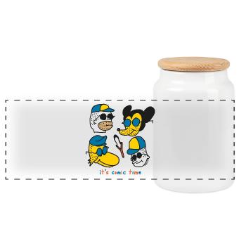 Il est temps Comic - Boîte à biscuits avec couvercle en bois - blanc - Devant