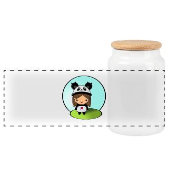 Panda girl! - Panoramic Cookie Jar with Wooden Lid - white - Front