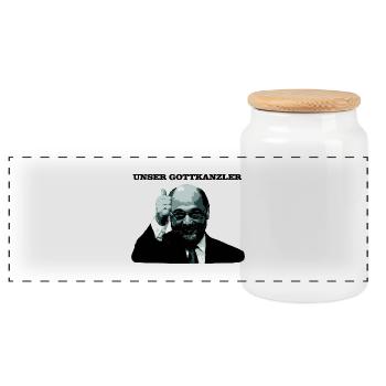 Gottkanzler Schulz - Panorama Keksdose mit Holzdeckel - Weiß - Vorne