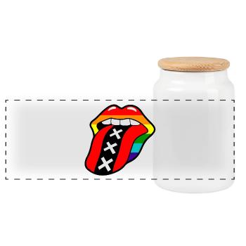 bouche gay pride rainbow avec la langue et le logo Amsterdam - Boîte à biscuits avec couvercle en bois - blanc - Devant
