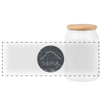 Zugspitze contour on wooden plate - Panoramic Cookie Jar with Wooden Lid - white - Front