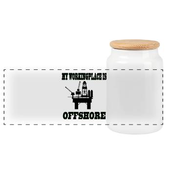 MY WORKINGPLACE IS OFFSHORE - Panoramic Cookie Jar with Wooden Lid - white - Front