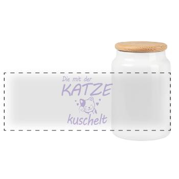 Die mit der Katze kuschelt Geschenk - Panorama Keksdose mit Holzdeckel - Weiß - Vorne